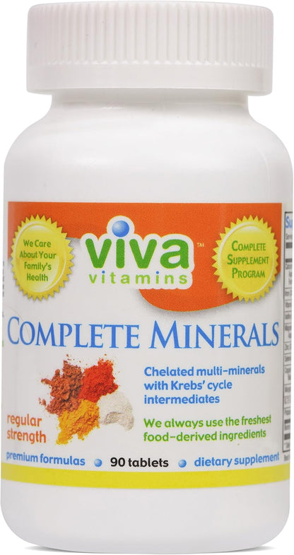Viva Vitamins Complete Minerals, Standard Strength - Multi-Mineral Supplement with Krebs' Cycle Intermediates - 90 Tablets