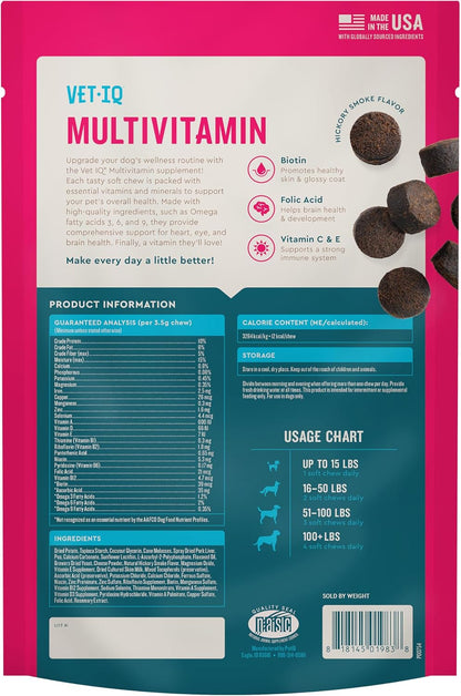 VetIQ Multivitamin Supplement for Dogs, Supports Brain, Immune & Digestive Health, Hickory Smoke Flavour, 60 Soft Chews