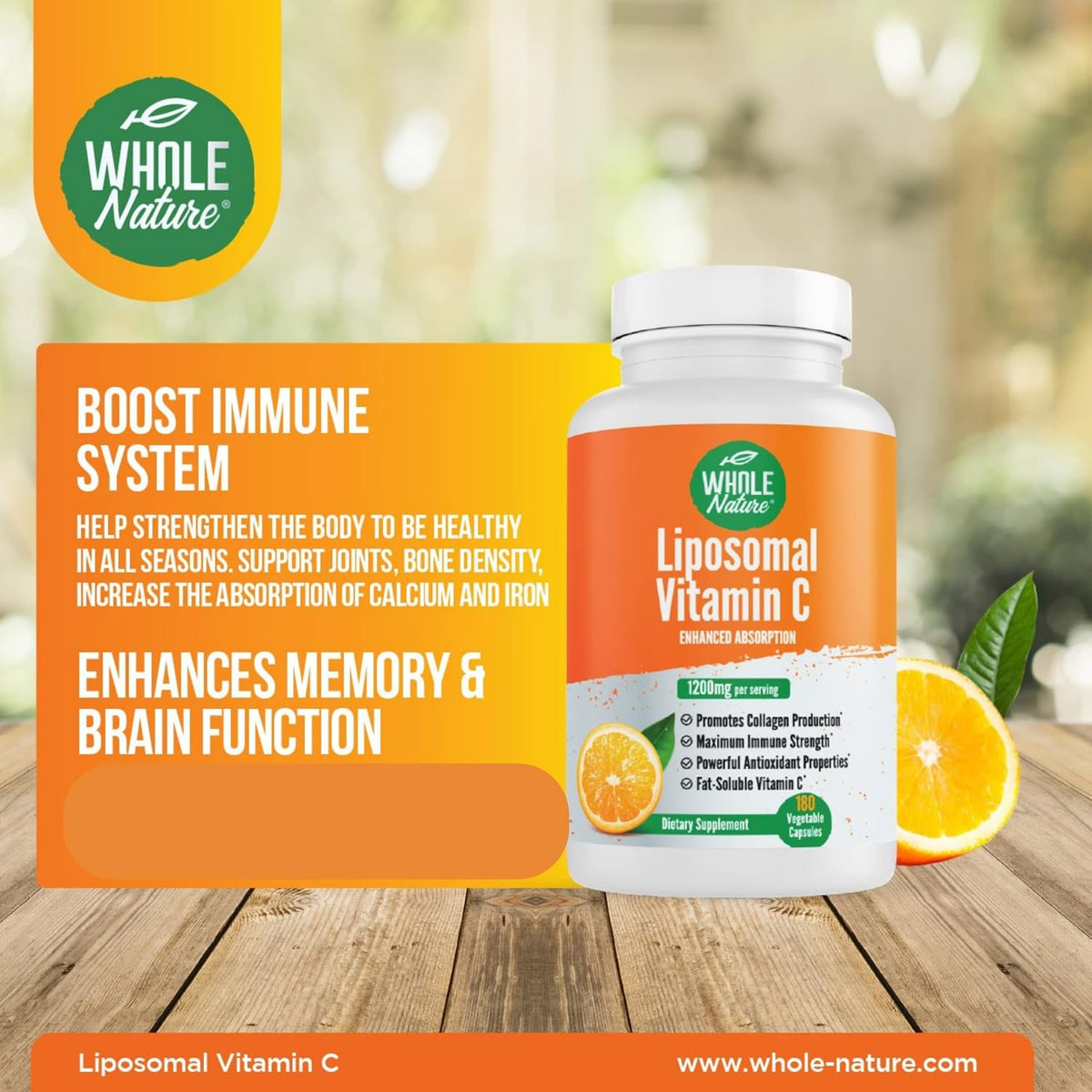 Whole Nature Liposomal Vitamin C 1200mg - High Absorption Vegan Capsules with Sunflower Lecithin - 180 Capsules - görsel 9