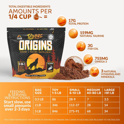 Origins 5-in-1 Dog Supplement – Powdered Meal Topper with Natural Omega-3 Fish Oil (900 g)