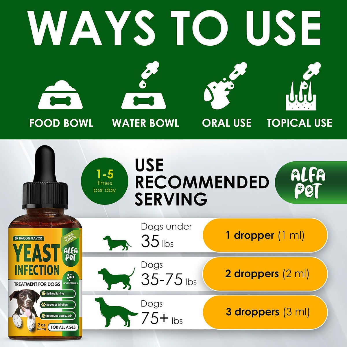 Yeast Infection Treatment for Dogs – Liquid Herbal Supplement – Bacon Flavour, 60 ml - görsel 4