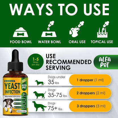 Yeast Infection Treatment for Dogs – Liquid Herbal Supplement – Bacon Flavour, 60 ml