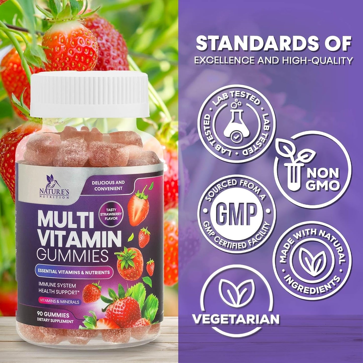 Multivitamin Gummies for Adults - Daily Adult Multivitamins Gummy with Vitamins A, C, D, B12 for Women & Men, Immune Support Supplement - 90 Gummies - görsel 4