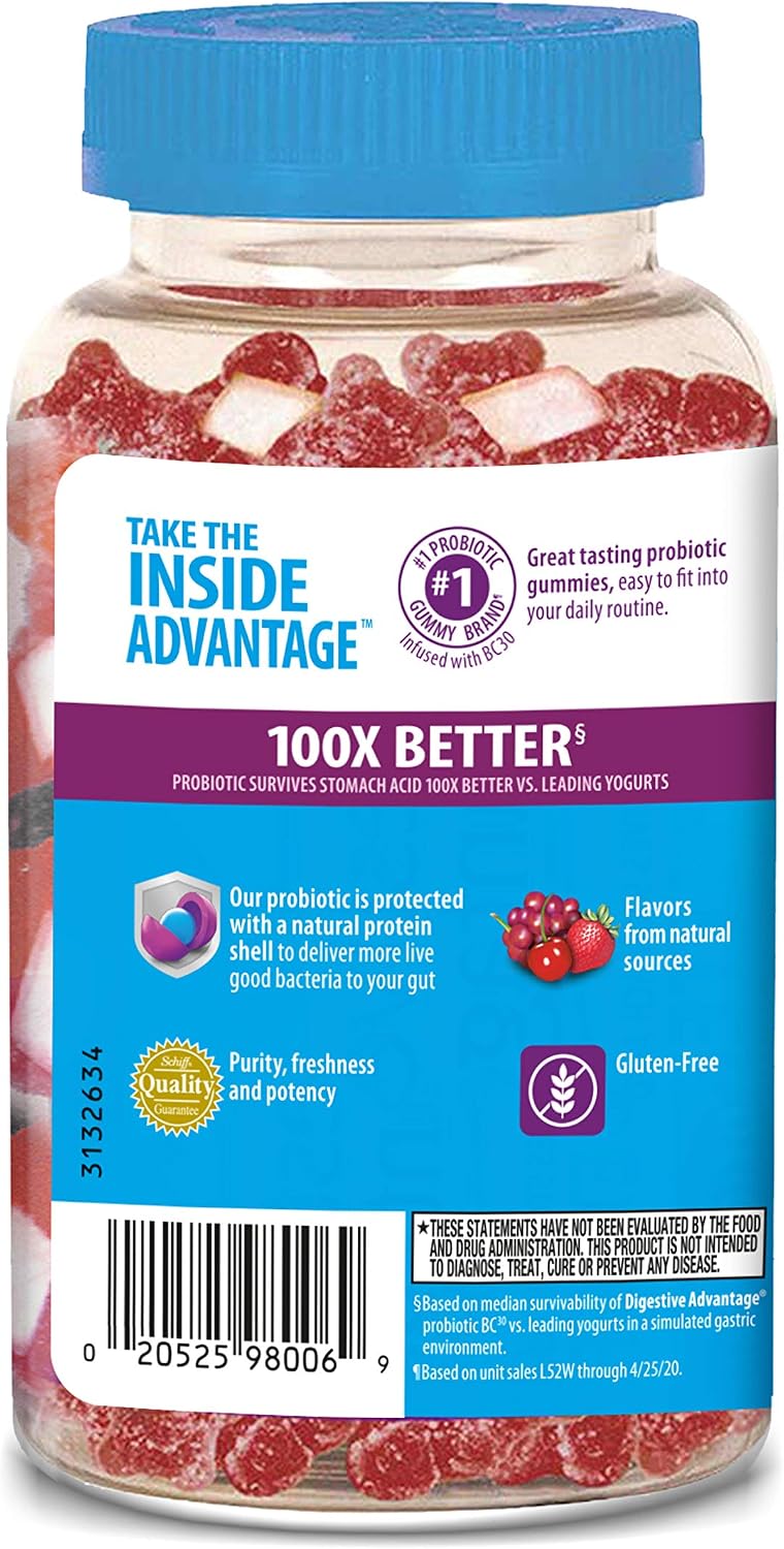 Digestive Advantage Daily Probiotic Gummies for Digestive Health, Superfruit, 180 Count (2-Pack) - görsel 9
