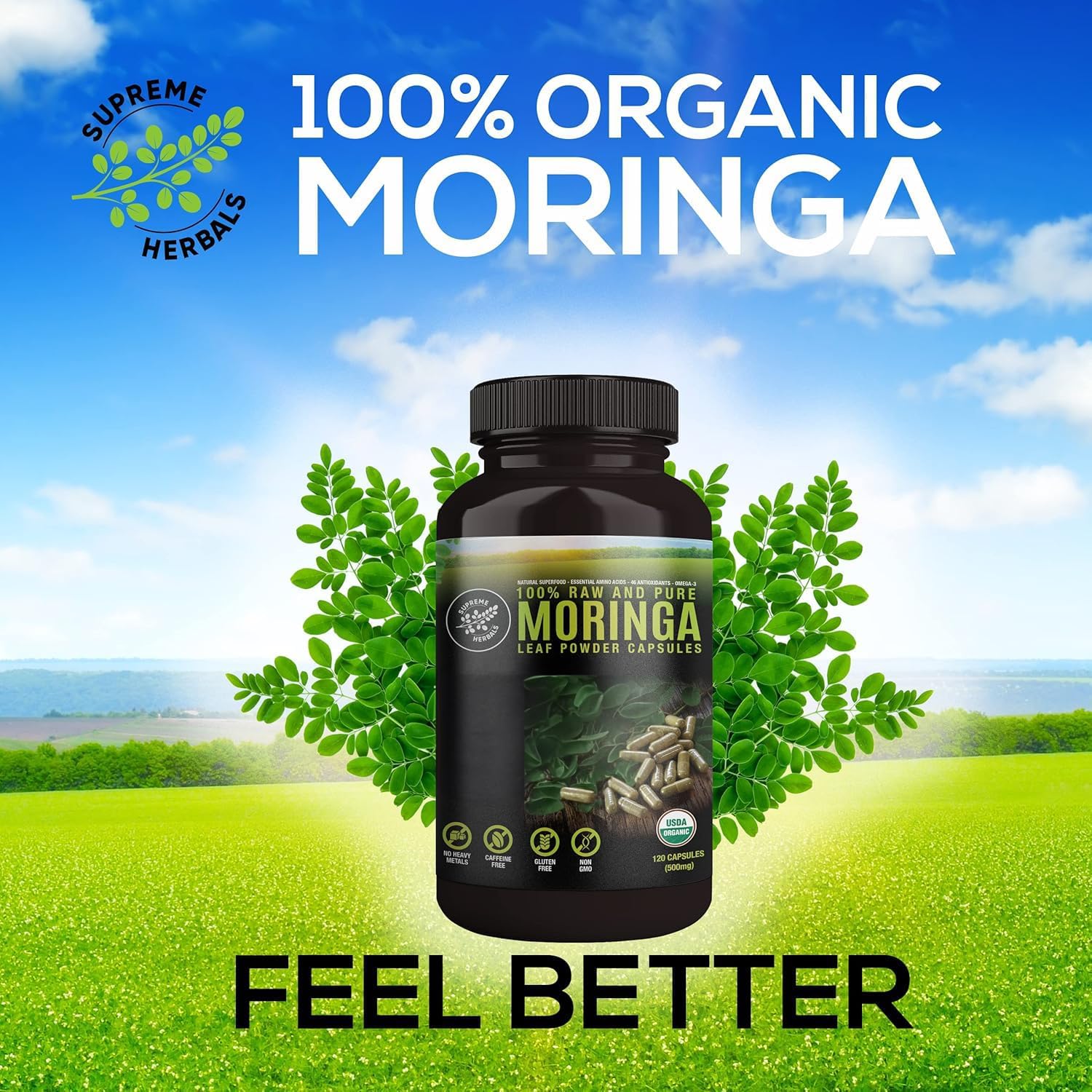 Organic Moringa Capsules – 100% Raw Leaf Powder, 500mg, 120ct - görsel 5