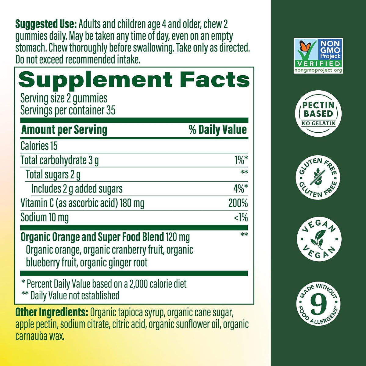 MegaFood C Defence Daily Vitamin C Gummies – Immune Support Supplement, Tangy Citrus, 70 Count (35 Servings) - görsel 3