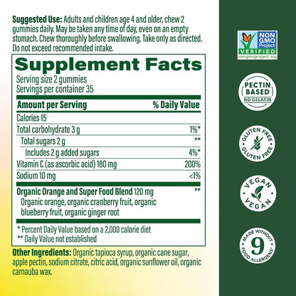 MegaFood C Defence Daily Vitamin C Gummies – Immune Support Supplement, Tangy Citrus, 70 Count (35 Servings)
