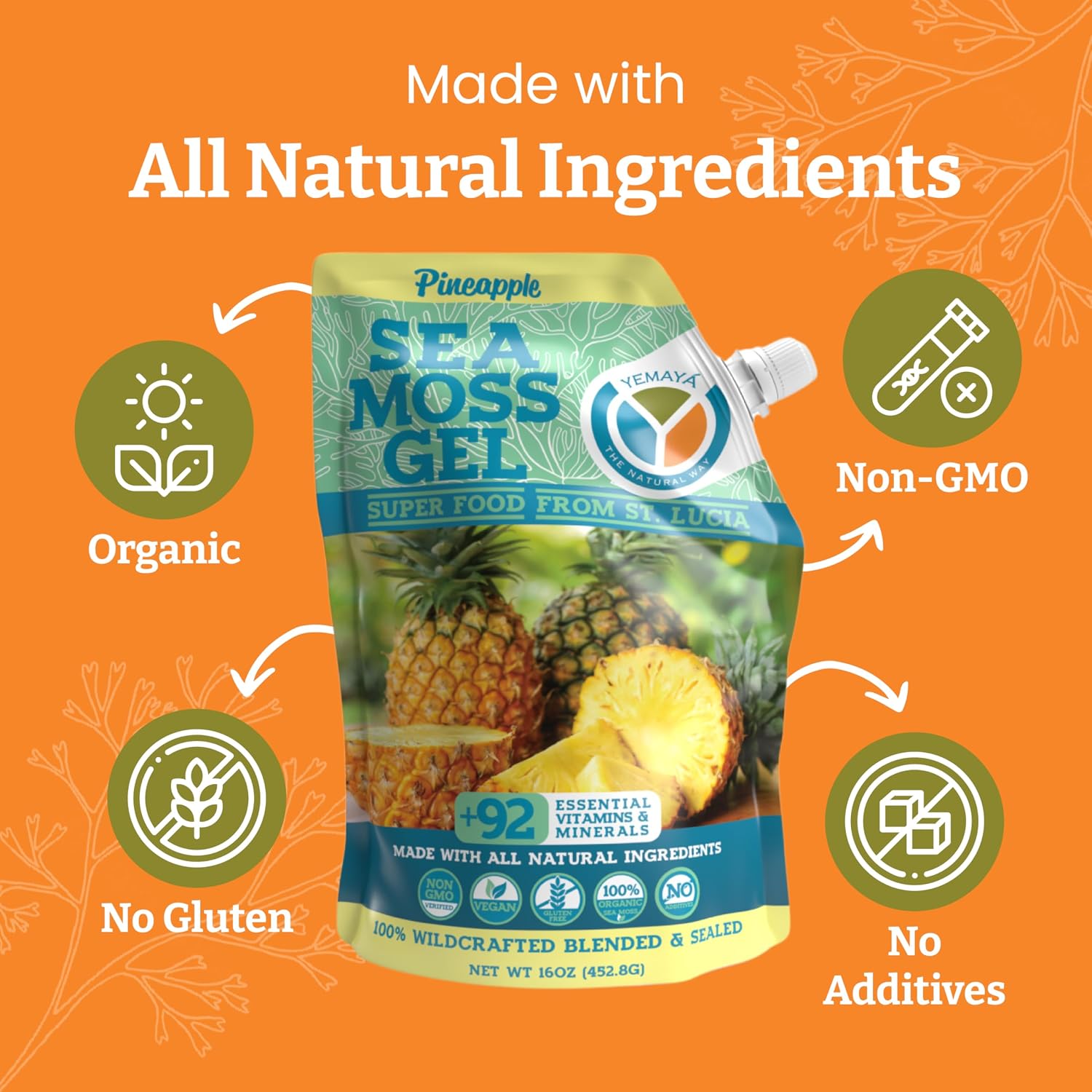 Yemayá Organic Sea Moss Gel with Pineapple Flavour, Wildcrafted Seamoss Gel from St. Lucia, Vegan, Non-GMO, Gluten-free | 16 oz (454 g) - görsel 4