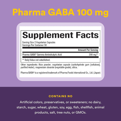 Natural Factors Pharma GABA - Food Supplement for Calm Sleep & Focus - 60 Vegetarian Capsules
