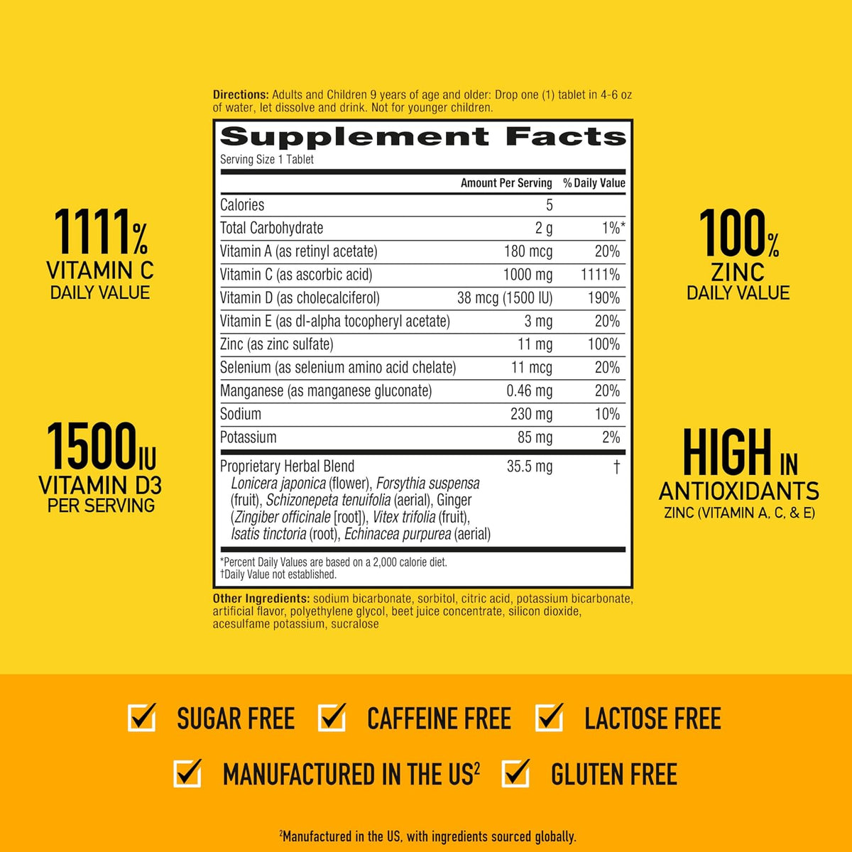 Airborne Immune Support Effervescent Tablets, Very Berry Flavour – 30 Tablets with 1000mg Vitamin C + Vitamins A, D, E, Zinc, Selenium, Manganese & Herbal Blend – Sugar-Free, Gluten-Free - görsel 3