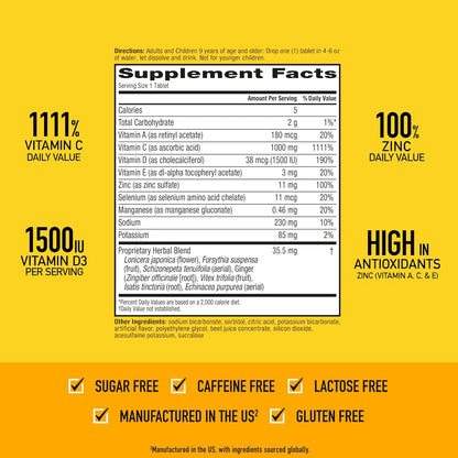 Airborne Immune Support Effervescent Tablets, Very Berry Flavour – 30 Tablets with 1000mg Vitamin C + Vitamins A, D, E, Zinc, Selenium, Manganese & Herbal Blend – Sugar-Free, Gluten-Free
