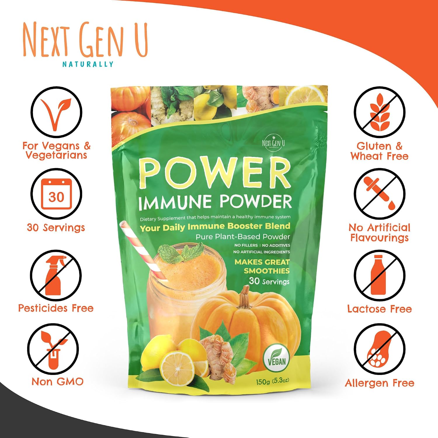 Immune Support – Supplement Powder 150g – Superfood Booster for Adults – Natural Immunity Defence – Daily Drink Mix for Women & Men – Plant Based, Vegan & Gluten-free Smoothie Boost by NextGenU - görsel 4