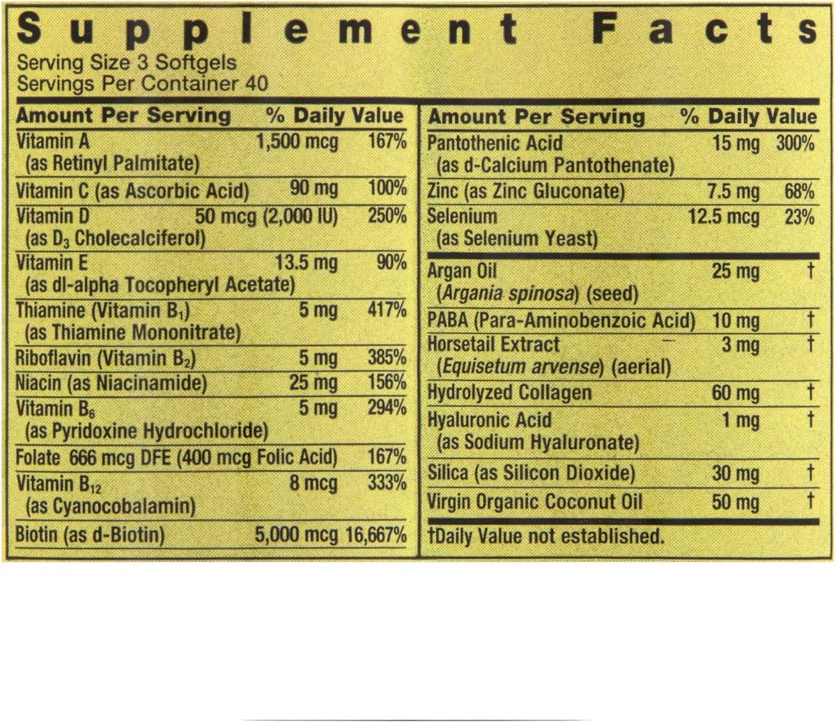Spring Valley Extra Strength Hair, Skin & Nails Collagen Support Soft gel capsules, 5000 mcg Biotin, 120 Soft gel capsules - görsel 2