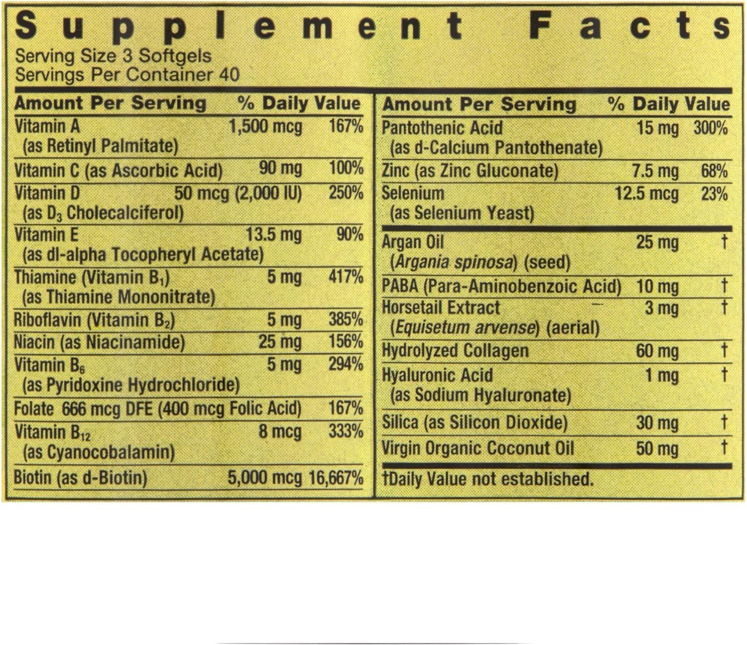 Spring Valley Extra Strength Hair, Skin & Nails Collagen Support Soft gel capsules, 5000 mcg Biotin, 120 Soft gel capsules - görsel 2