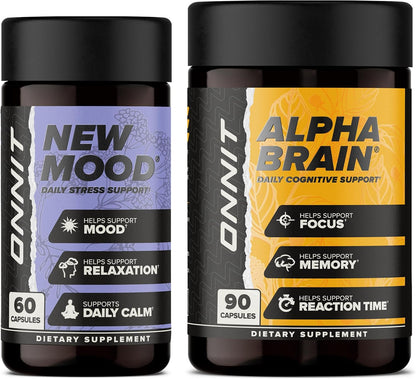 ONNIT Cognitive and Mood Support Bundle: Alpha Brain (90 Caps) & New Mood (60 Caps)