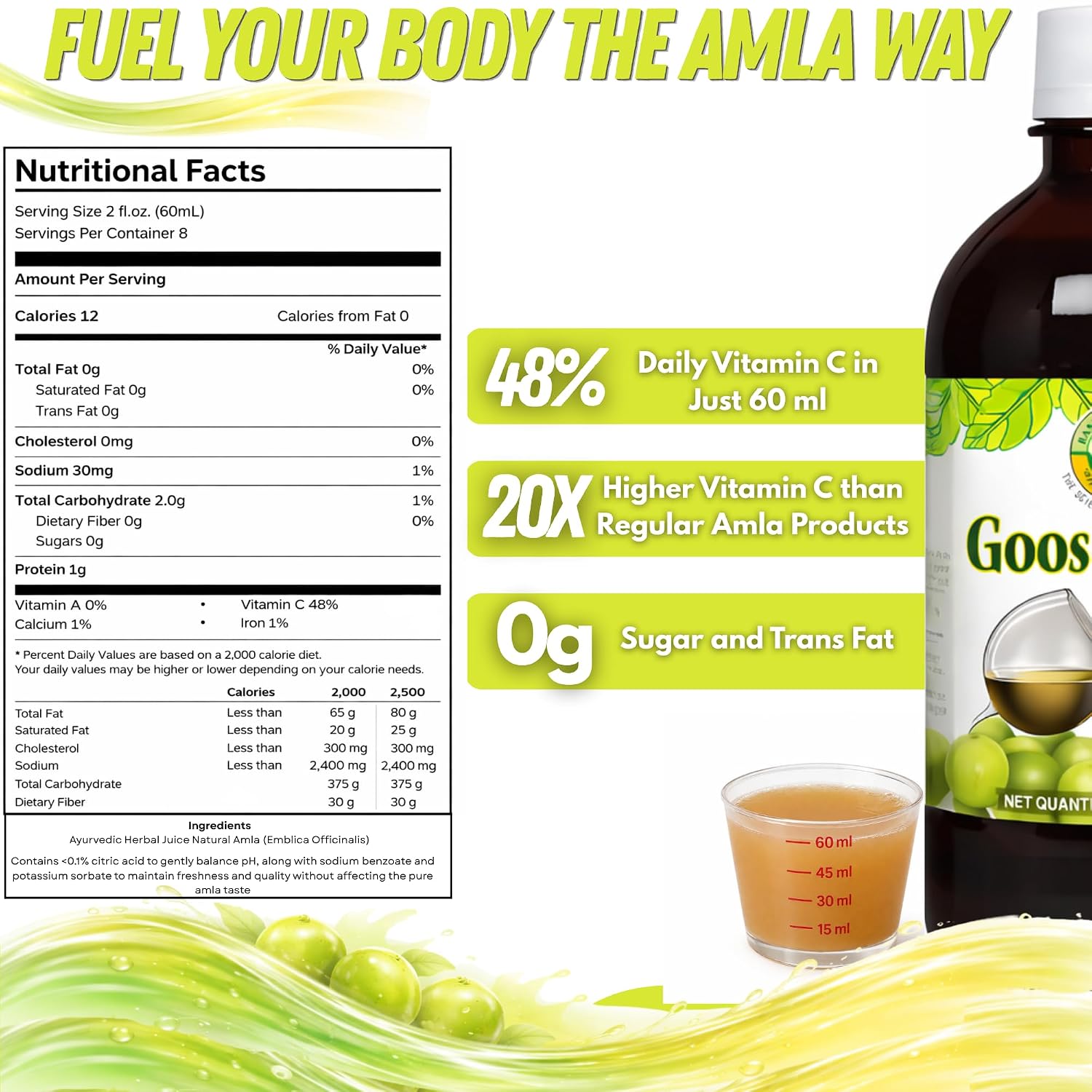 Basic Ayurveda Amla (Gooseberry) Juice | 480ml | Natural Vitamin C for Immune Function, Skin Radiance & Hair Health | Ayurvedic Daily Wellness Tonic | No Added Sugar - görsel 2