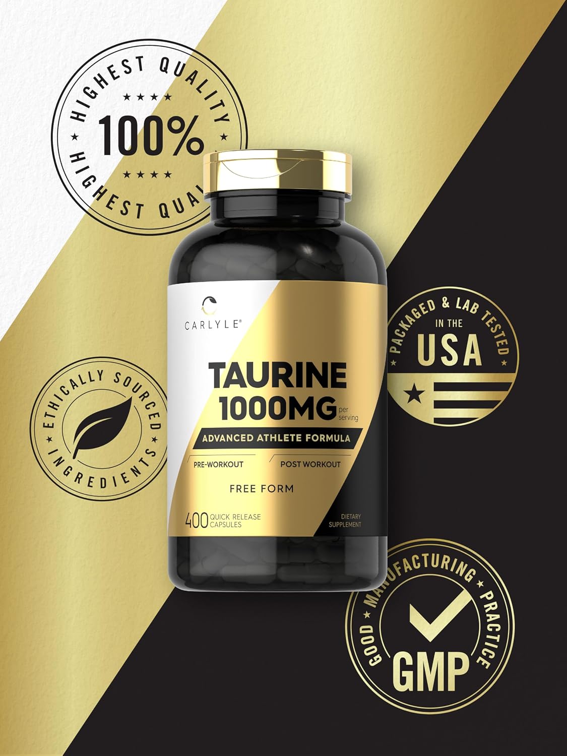 Carlyle Taurine 1000mg | 400 Capsules | Double Strength | Non-GMO & Gluten-free - görsel 6
