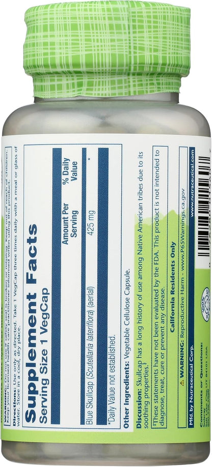 SOLARAY Blue Skullcap Supplement - 425mg Skullcap Extract Capsules, Whole Aerial, GM-Free, Laboratory Verified - 100 Vegetable Capsules