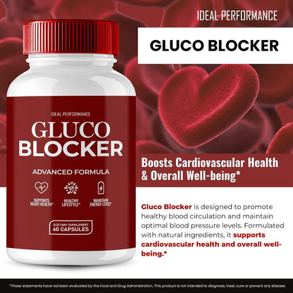 Gluco Blocker Capsules, GlucoBlocker Overall Health Supplement Capsules - Maximum Strength, Gluco Blocker Caps All Natural Formula Capsules, GlucoBlocker Advanced Health Support Reviews (60 Capsules)