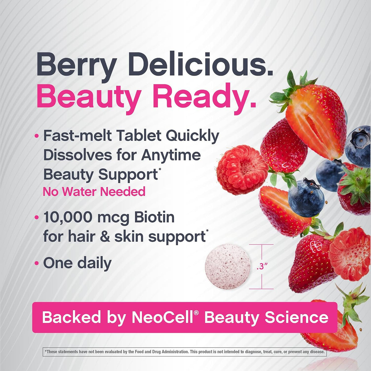 NeoCell Biotin 10000mcg Fast Dissolve Tablets | 180 Count | for Women and Men | Berry Flavour Supplement | Hair, Skin, and Nails - görsel 6