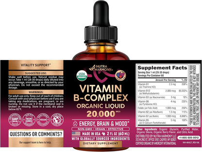 Organic Vitamin B-Complex Liquid Drops – Natural Berry Flavour (2 fl oz)