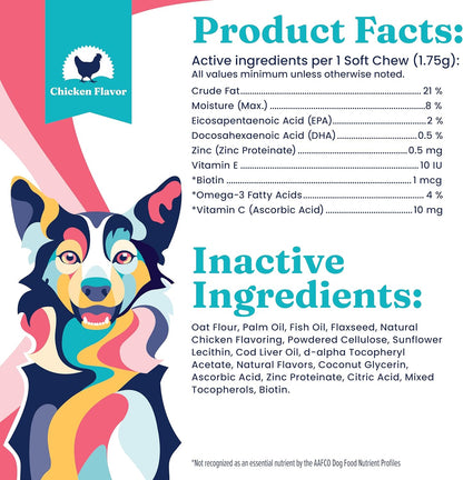 Solid Gold Omega-3 Fish Oil for Dogs Soft Chews - Chicken Flavoured - Skin & Coat Support with Vitamins C, E & Biotin - 120 Chews
