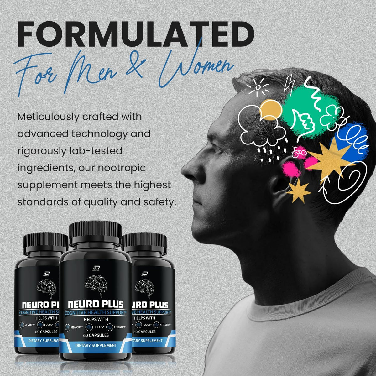 Neuro Plus Brain Supplement, NeuroPlus for Memory & Focus with PQQ (3 Pack - 180 Capsules) - görsel 2