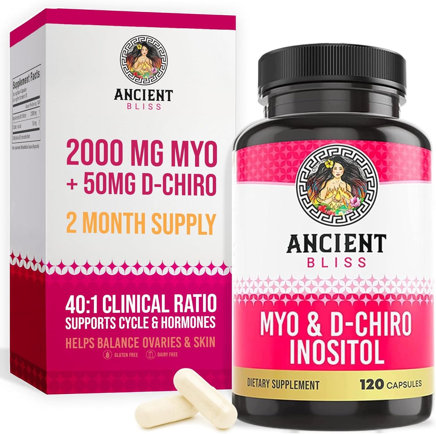 Ancient Bliss Myo & D-Chiro Inositol Supplement - 40:1 Ratio, 2050 mg, 120 Vegan Capsules - görsel 1