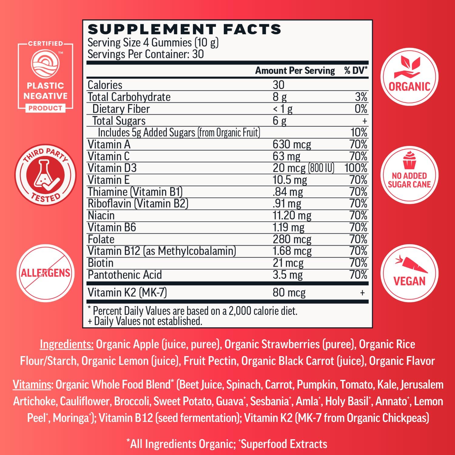 Llama Naturals Organic Multivitamin Gummies for Women & Men, Real Fruit, Vegan, 120 Gummies - görsel 2
