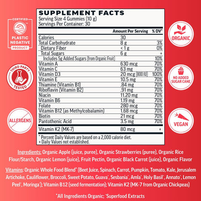 Llama Naturals Organic Multivitamin Gummies for Women & Men, Real Fruit, Vegan, 120 Gummies