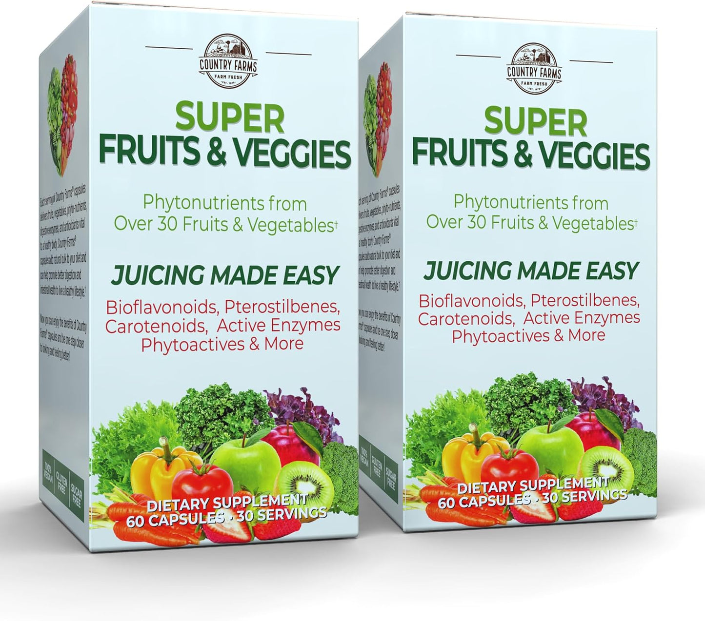 Country Farms Super Fruits and Veggies Capsules, 2 Pack - Whole Food Supplement with 30 Organic Superfoods - görsel 1
