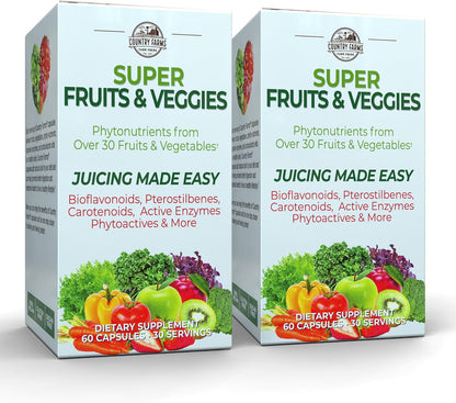 Country Farms Super Fruits and Veggies Capsules, 2 Pack - Whole Food Supplement with 30 Organic Superfoods