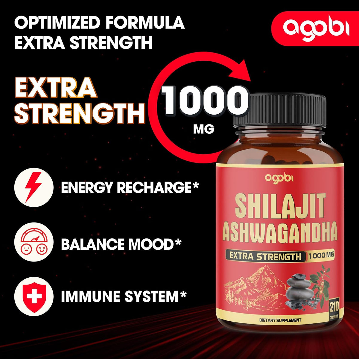 agobi Shilajit with Ashwagandha - 210 Capsules, 600mg Shilajit + 400mg Organic Ashwagandha Root - görsel 3