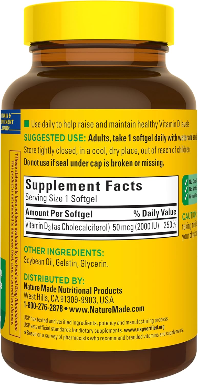 Nature Made Vitamin D3 2000 IU (50 mcg), 250 Softgels - görsel 7
