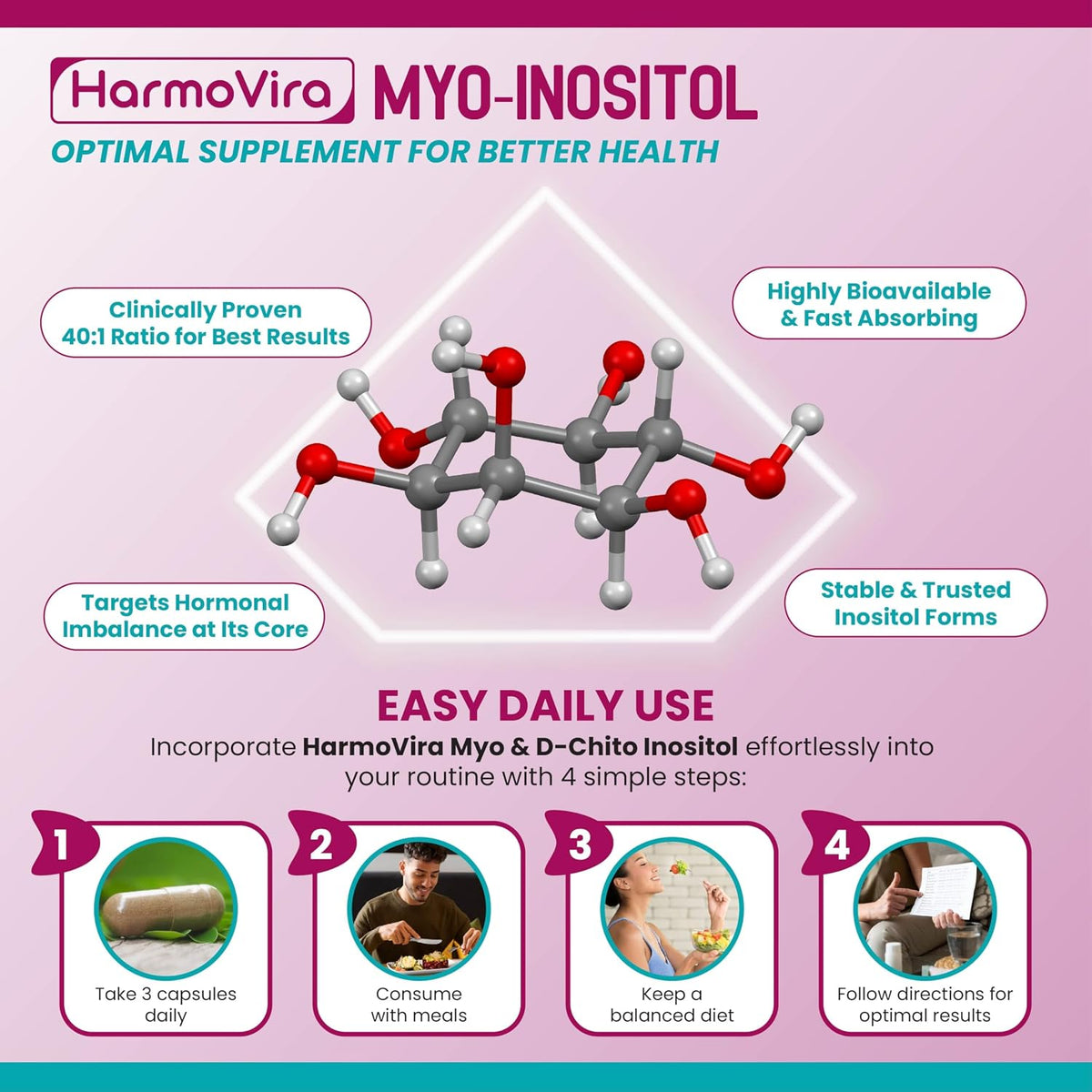 Myo-Inositol + D-Chiro Inositol Supplement – 12-in-1 Formula with Berberine, Cinnamon, Bitter Melon – 180 Capsules – Non-GM, Gluten-free - görsel 5