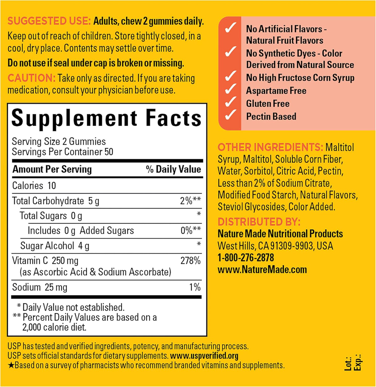 Nature Made Zero Sugar Vitamin C Gummies 250 mg, 100 Gummies (50-Day Supply) - görsel 8