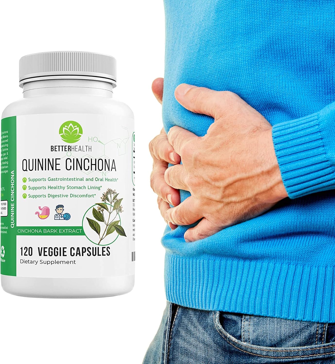 Better Health Quinine Cinchona Bark Extract Herbal Food Supplement for Digestive Comfort & Leg Cramp Relief – 500 mg (120 Capsules) - görsel 5