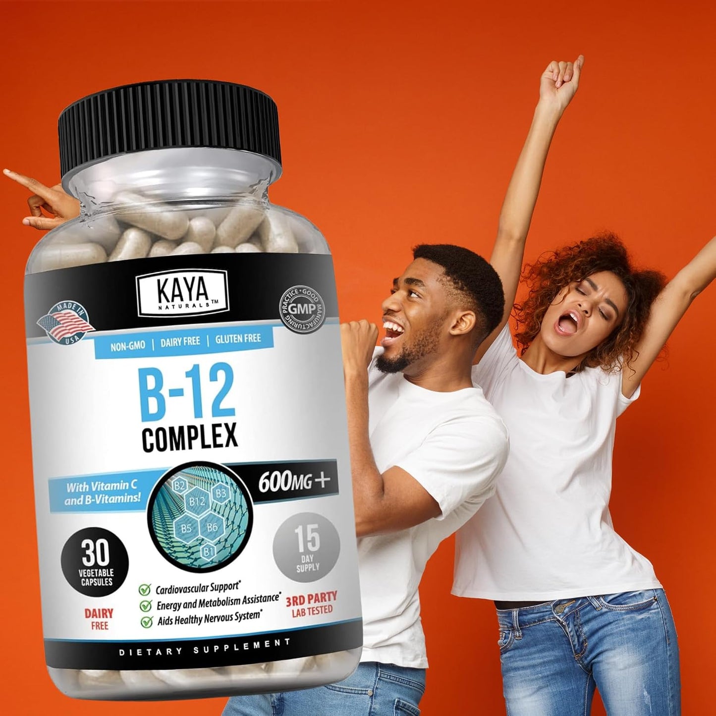 Kaya Naturals B-12 Complex – Multivitamin Supplement for Women and Men, Supports Normal Energy and Metabolism with Biotin, Choline, Inositol, Folate, and Vitamin C – 30 Capsules - görsel 8