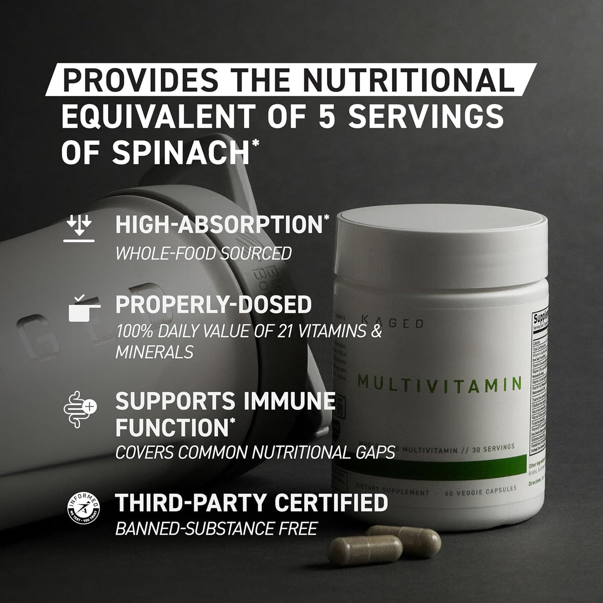 Kaged Multivitamin Capsules - Whole Food Organic Fruits & Vegetables, Plant-Based Vegan, 30 Servings - görsel 5