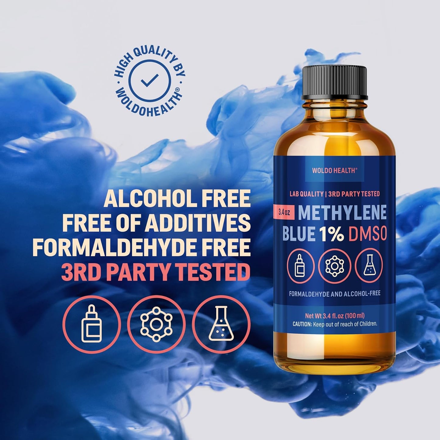 WoldoHealth DMSO 10% with Methylene Blue 1% - 3.4oz Amber Glass Bottle with Precision Dropper - görsel 4
