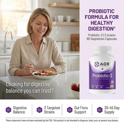 AOR Probiotic 3, 90 Capsules – Daily Digestive Balance and Gut Health