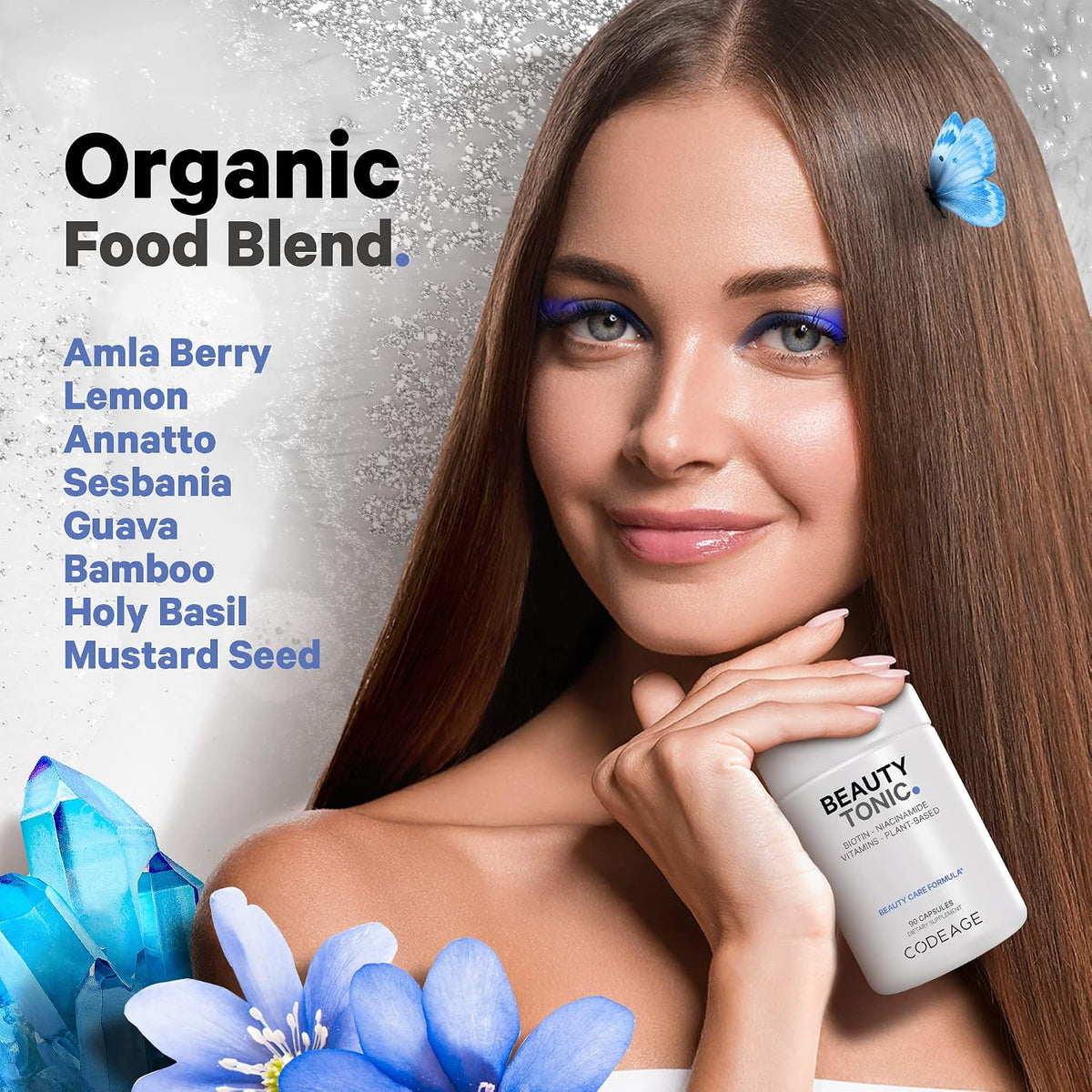 Codeage Beauty Tonic - Biotin Supplement with Vitamins C, E, B6 and Organic Food Blend - 90 Capsules - görsel 5