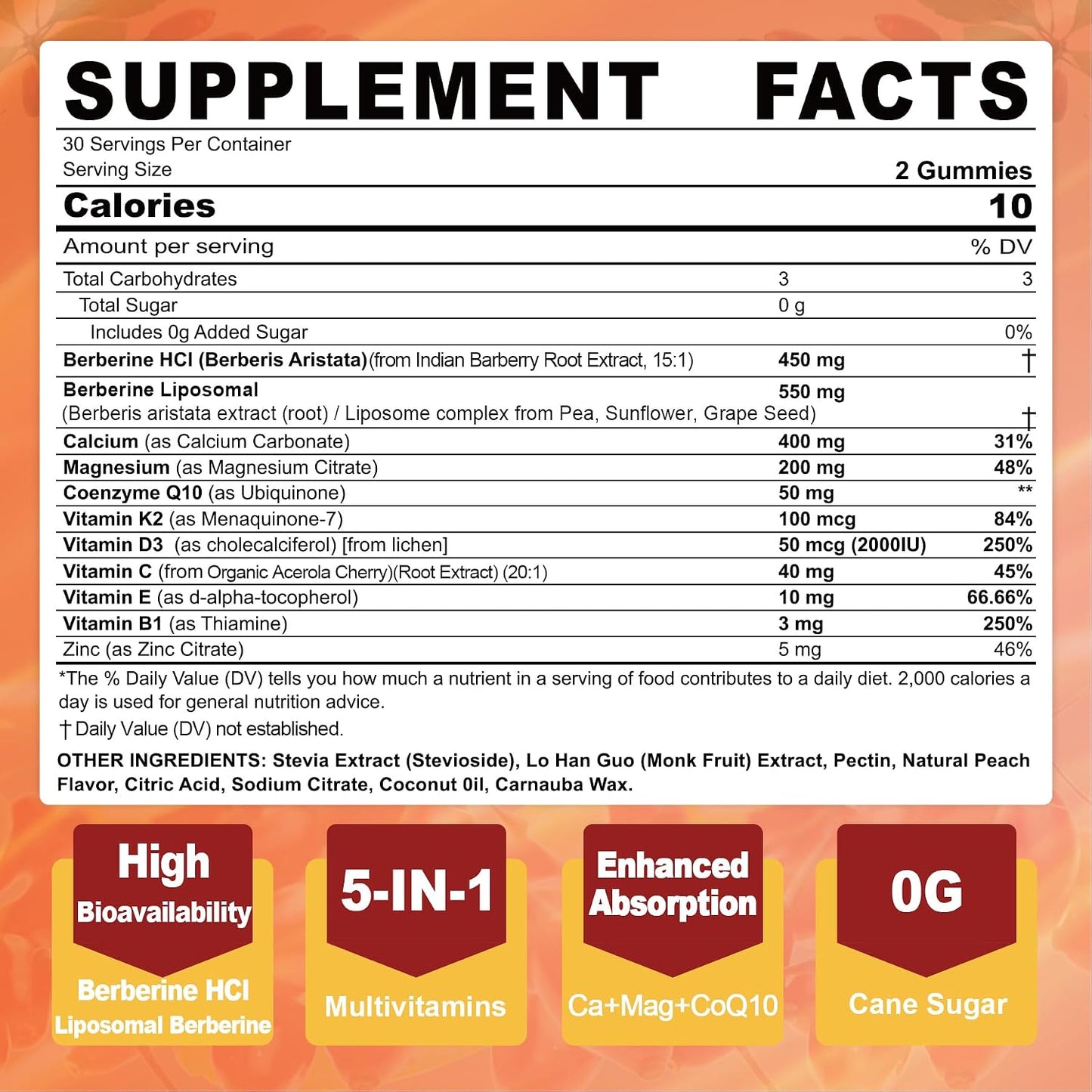 LILICARE Berberine Gummies Sugar Free, Extra Absorption with Liposomal Berberine & Berberine HCI, Calcium, Magnesium, AMPK Activator, Vegan, Pack of 1 - görsel 2