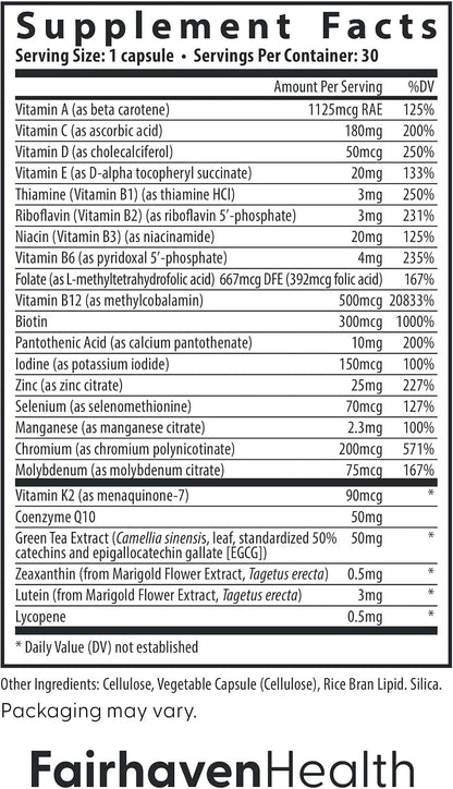 Fairhaven Health Women's Multivitamin Essentials | Once Daily Multivitamin for Women | Vegan, Gluten-free | 30 Capsules