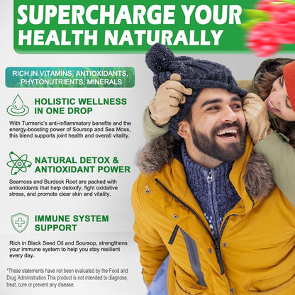 Sea Moss Black Seed Oil Soursop Liquid Drops with Bladderwrack Burdock Root Turmeric – Multimineral and Vitamin Superfood Drops