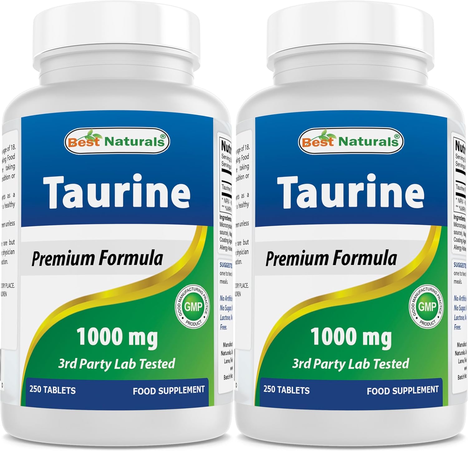 Best Naturals Taurine 1000mg, 250 Tablets (Pack of 2) - görsel 1