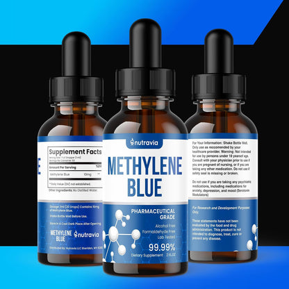 Nutravia Methylene Blue Pharmaceutical Grade – Lab Tested – USA-made – Liquid Drops (60ml)