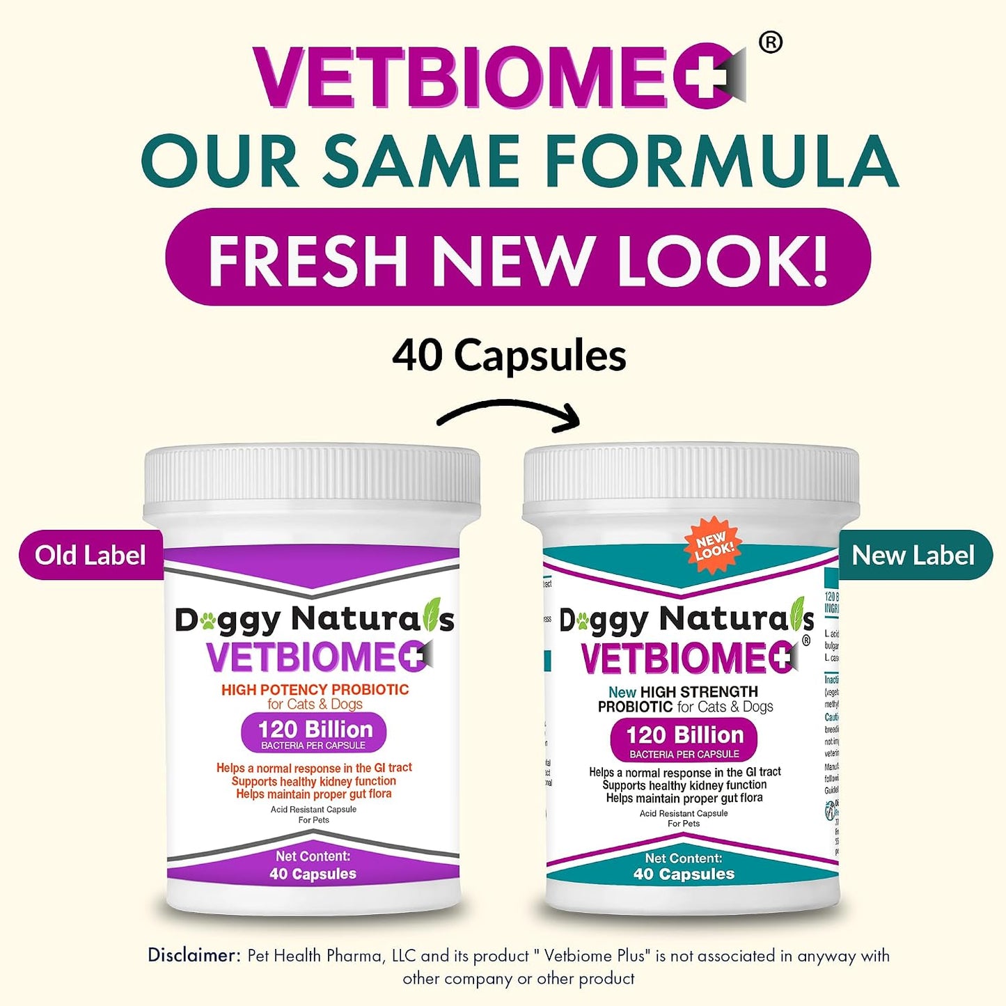 Vetbiome Plus High Strength Probiotics for Pets (80 Capsules) - 120 Billion CFU, 9-Strain Formula – Third-party Tested - Made in the USA - görsel 2