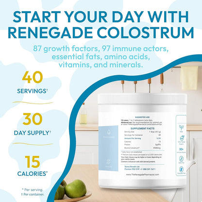 Soma Breath Renegade Colostrum Powder | 6.5 oz (40 Servings) | Grass-Fed Bovine Source | Gluten-Free | Made in the USA