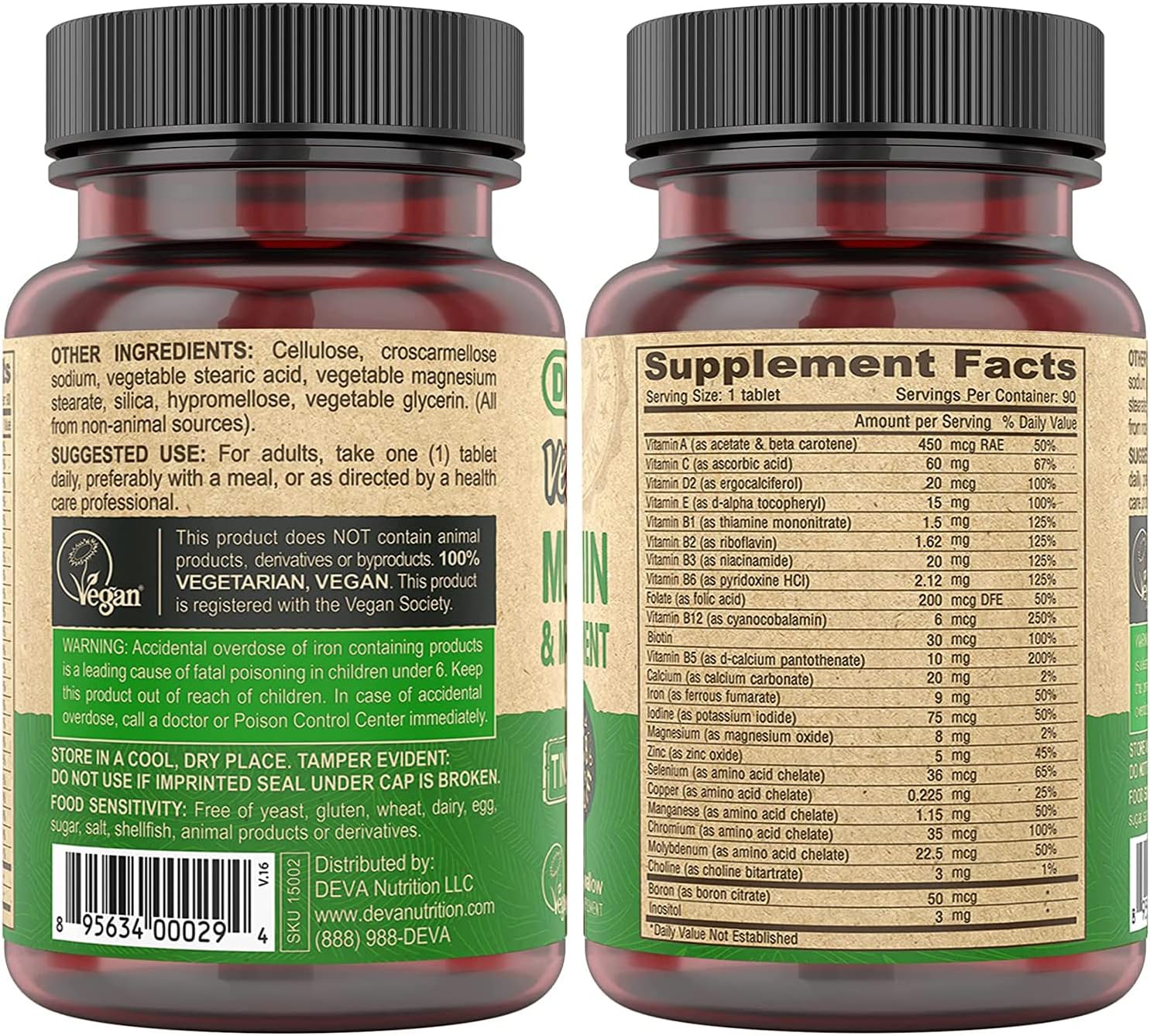 DEVA Tiny Tablets Vegan Multivitamin for Women and Men – 2-Pack with Iron and B Vitamins (180 Tablets Total) - görsel 2